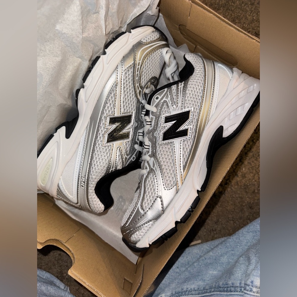 New Balance Metallic Silver and Black Running Shoes